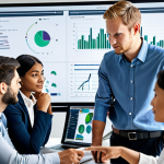 A diverse team of professional data annotators, including men and women of various ethnicities, collaborating in a brightly lit, modern tech office. They are gathered around a large monitor, pointing at charts and discussing data distribution, ensuring accuracy and mitigating potential biases. One person points at a screen displaying a graph, while another thoughtfully reviews a dataset. All individuals are fully clothed in professional business attire, appearing focused and engaged. The scene emphasizes teamwork, ethical AI development, and meticulous data handling. Natural pose, correct proportions, well-formed hands, proper finger count, perfect anatomy. Professional photography, high quality, safe for work, appropriate content, modest, family-friendly.