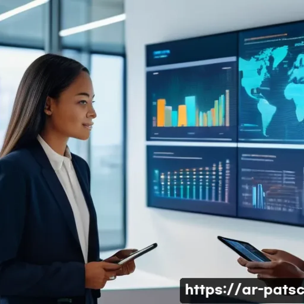 비즈니스 가치 창출을 위한 데이터 라벨링 - **Prompt:** A vibrant, futuristic office environment bathed in soft, warm light. In the foreground, ...