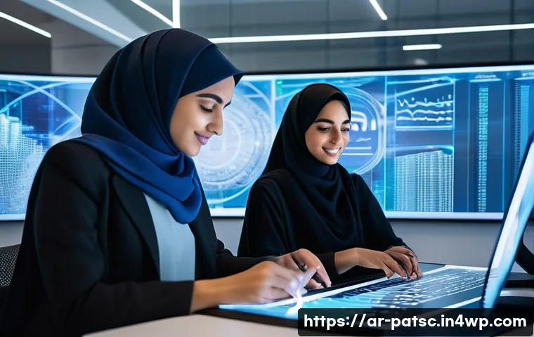 AI 데이터 라벨링의 글로벌 시장 분석 - **Prompt:** A dynamic and brightly lit futuristic data classification center in a modern Arabian cit...